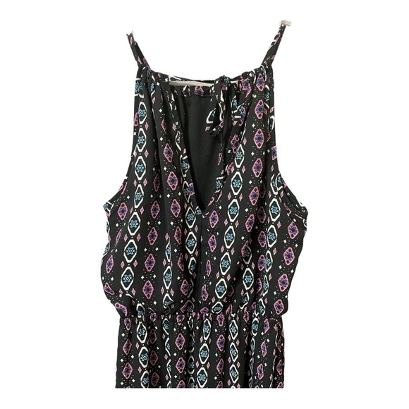 Maxi dress empire elastic waist drawstring tie neck slip-on vertical print sz Sm - Picture 9 of 16